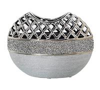 Set de 2 jarrones calados de Ceramica con cristalitos en Gris y Plateado 26x11x21 cm