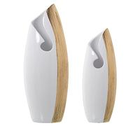 Set de 2 jarrones de Suelo y sobremesa de Ceramica en Blanco y Dorado 19x15x50cm y 15x12x40cm