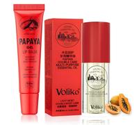 Set de 2 labiales de crema de papaya, aceite esencial de papaya y ungüento de papaya en gel, bálsamo labial reparador, exfoliante hidratante de doble cuidado para hombres y mujeres