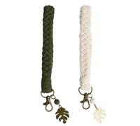 Set de 2 Llavero Macramé Hecho a Mano - Keychain Boho en Cuerda de Algodón - Llavero Coche Decorativo Blanco Crudo y Verde Militar - Regalo para Mujeres, Hombres y Amigos