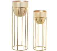 Set de 2 maceteros con pie de Metal Dorado 26x26x76cm y 22x22x62cm