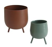 Set de 2 maceteros con pie de Metal en Marron y Verde 21x21x25 y 16x16x20cm