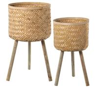 Set de 2 maceteros de Madera en Natural 35x63cm y 30x55cm