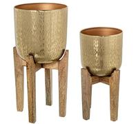 Set de 2 maceteros de Metal con Patas en Madera en Dorado 51x28x28 cm