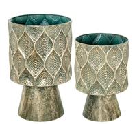 Set de 2 maceteros de Metal en Dorado Envejecido 29x29x45 cm