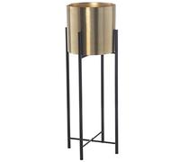 Set de 2 maceteros Redondos con pie de Metal Dorado y Negro 27,5x75cm, Macetero 24x23cm