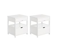 SoBuy 2pcs Mesita de Noche con 2 cajones y Estante, Mesa Auxiliar, Moderno Mesa de Noche Dormitorio, 45 x 38 x 55 cm, Blanco, FRG258-WX2