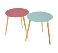 Set de 2 mesas auxiliares de Madera y Cristal en Rosa-Azul y Natural