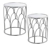 Set de 2 mesas auxiliares Redondas de Metal y Espejo en Plateado 42x52cm y 37x45cm