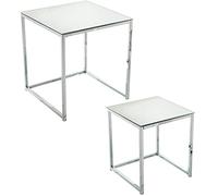 Set de 2 mesas cuadradas auxiliares de Metal y Cristal en Cromado y Espejo 45x45x50 cm+35x35x40 cm