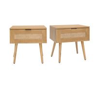 Set de 2 mesillas de noche de madera clara, ratán y metal negro MANILLE