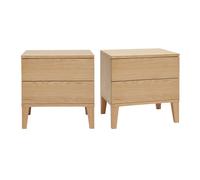 Set de 2 mesillas de noche nórdicas con almacenaje y 2 cajones de madera de roble claro FREDDY