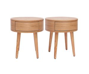 Set de 2 mesillas de noche redondas de madera clara con cajón JUDITH