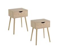 Set de 2 mesitas de noche de 1 cajón laminado color natural de 40x31x58 cm