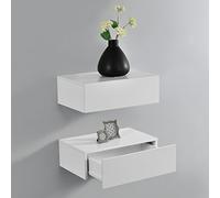 Set de 2 Mesitas de noche de pared con cajón - Blanco mate - 46x30x15cm