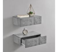 Set de 2 Mesitas de noche de pared con cajón - Efecto hormigón - 46x30x15cm