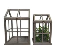 Set de 2 mini invernaderos interiores de madera gris y cristal