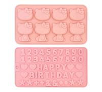 Set De 2 Moldes De Silicona Para Chocolate: Gatito Y Letras/Números Para Chocolate, Bombones, Galletas, Mini Muffins, Gelatina Y Decoraciones.