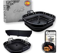 Set de 2 Moldes de Silicona para Freidora de Aire -Silicona Platino, Compatibles Estándar y Doble Cesta, 22 cm, con Separador, Antiadherentes, Plegables - Apto Lavavajillas y Horno - Ideal para Regalo