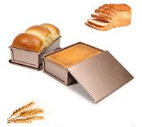 Set de 2 Moldes Pan de Molde con Tapa, 2 Piezas Molde para Pan Antiadherente de Acero al Carbono, 19 x 11,5 x 6,5 cm cada uno, Ideal para Pan de Molde Casero, Tostadas, Bizcocho y Plumcake