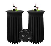 Set de 2 Negro Fundas elásticas para mesas Redondas de Bar con Falda, Ø 55-65 cm, Impermeable y Antimanchas Manteles de Cóctel para Mesas Altas,Mantel Redondo para Mesa Bar Boda Banquete (60x110cm)