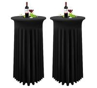 Set de 2 Negro Fundas elásticas para mesas Redondas de Bar con Falda, Ø 60-65 cm, Manteles de Cóctel para Mesas Altas,Mantel Redondo para Mesa Redonda Bar Boda Mantel de Banquete(60 x 110 cm)