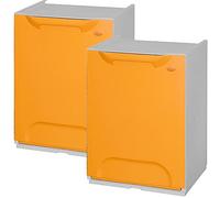 Set de 2 papeleras de reciclaje en polipropileno naranja, con depósito 20L