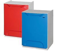 Set de 2 papeleras de reciclaje en polipropileno rojo y azul, con depósito 20L