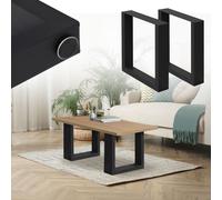 ECD Germany Set de 2X Patas de Mesa o Banco Industriales Negras Pies Modernos y Estables para Escritorio o Banqueta 40x43cm Marco con Protección de Suelo Soportes de Acero para Cocina Oficina Comedor