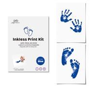 Set de 2 piezas, Huellas Bebe Recien Nacido, Kit de Huellas Bebé Pie y Manos, Almohadillas de Tinta, Tarjetas de Impresión y Plantillas, Ideal Regalos Para Bebes, Regalo de Bautizo o Recuerdo (Azul)