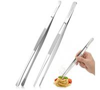 Set de 2 Pinzas de Cocina de Acero Inoxidable 30 cm, Pinza Barbacoa Redonda y Pinza Fina de Precisión, Utensilios de Cocina Multiusos para Parrilla, Freír y Decorar