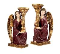 Set de 2 portavelas de Angeles de Rodillas en Granate y Dorado 30 cm