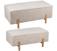 Set de 2 puf de Poliester y Madera en Beige 45x110x58.5 cm
