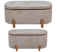 Set de 2 puf de Poliester y Madera en Beige 50x110x51 cm