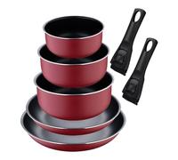 Set de 2 Sartenes Ø22Ø26cm con Mango extraíble + 3 Cazos Ø16Ø18Ø20cm con Mango extraible - en Aluminio prensado color Rojo Click&Cook Bergner