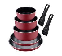 Set de 2 Sartenes Ø22Ø26cm con Mango extraíble + 3 Cazos Ø16Ø18Ø20cm con Mango extraible - en Aluminio prensado color Rojo Click&Cook Bergner