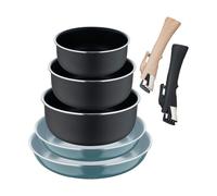 Set de 2 sartenes ø22ø26cm con mango extraíble color verde + 3 cazos ø16ø18ø20cm con mango extraible color negro -aluminio prensado click&cook bergner