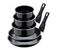 Set de 2 Sartenes Ø24Ø28cm con Mango extraíble + 3 Cazos Ø16Ø18Ø20cm con Mango extraible - en Aluminio prensado color Negro Click&Cook Bergner