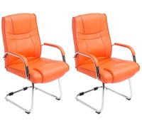 CLP Set De 2 Sillas De Conferencia XXL Attila En Polipiel I Sillas Cantilever Acolchadas con Base Metálica Oscilante, Color:Naranja