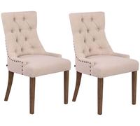 CLP Set 2 Sillas Comedor Aberdeen En Tela & Base De Madera I 2 Sillas En Chesterfield Look, Color:Crema, Color del Marco:Envejecido Claro