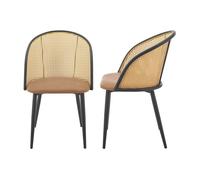 [en.casa] Set de 2 Sillas de Comedor Juego de 2 Asientos Acolchados para Salón Dormitorio Tapizados Polipiel/Metal/Ratán 82 x 56 x 55 cm - Marrón y Negro