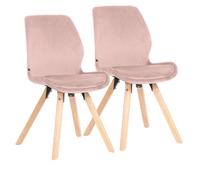 Set de 2 sillas de comedor luna con base de madera terciopelo rosa 58x49x87.5 cm