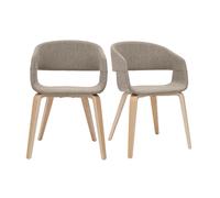 Set de 2 sillas de diseño de tela color topo con patas de madera clara SLAM