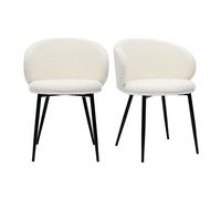 Set de 2 sillas de diseño de tela efecto borreguillo color crudo y metal negro ROSALIE