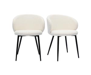 Set de 2 sillas de diseño de tela efecto borreguillo color crudo y metal negro ROSALIE