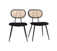 Set de 2 sillas de diseño negras de terciopelo, metal y rejilla de ratán natural TOLMA