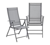 [en.casa] Set de 2 Sillas Plegables de Jardín Kalamata Silla de Exterior Asiento para Terraza Balcón Patio con Reposabrazos y Respaldo Ajustable Patas de Acero 105 x 57 x 68 cm - Gris Claro