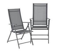 [en.casa] Set de 2 Sillas Plegables de Jardín Kalamata Silla de Exterior Asiento para Terraza Balcón Patio con Reposabrazos y Respaldo Ajustable Patas de Acero 105 x 57 x 68 cm - Gris Oscuro