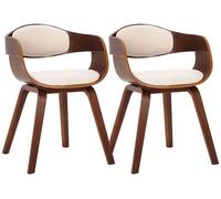 CLP Juego de 2 sillas Kingston ergonómicas, Respaldo Acolchado, Cuero sintético y Madera, hasta 150 kg, Color:Nuez/Crema