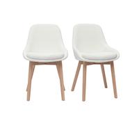 Set de 2 sillas nórdicas de borreguillo blanco y madera clara maciza HOLO